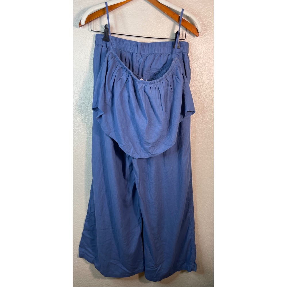 Aerie Womens Small 2 Piece Set Blue Linen Blend Ruffle Cami Wide Leg Pants Chic